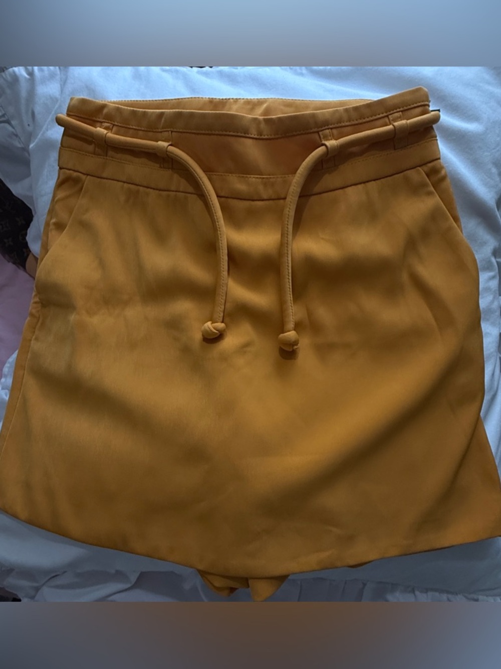 Mustard Drawstring Mini Skirt